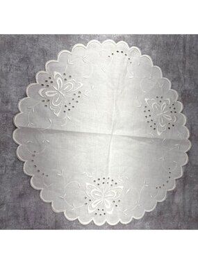 Embroidered Butterfly White Round Lace Doily 15" Table Decor Elegant Flare